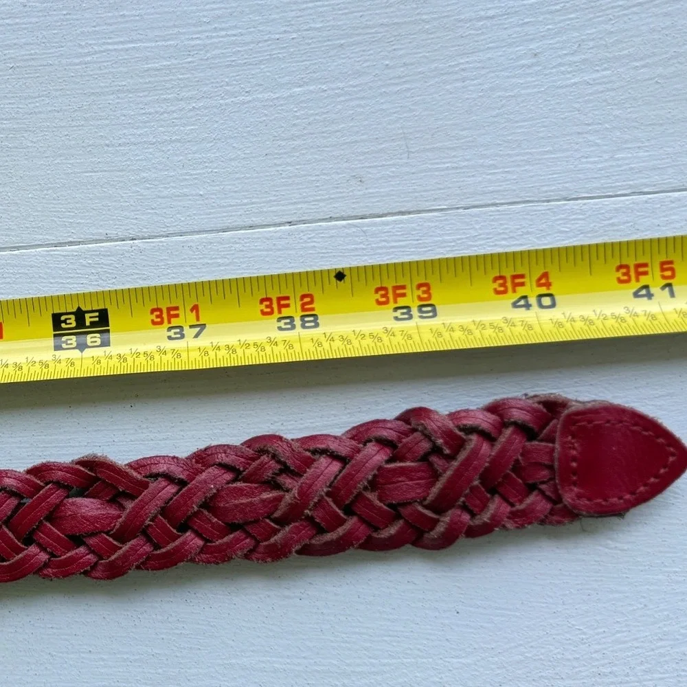 Capezio Red Woven Braided Leather Belt Brass Buckle ML Argentina
